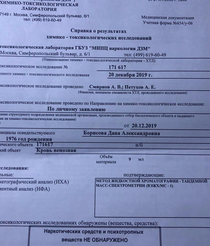 Стали известны результаты анализов Даны Борисовой на предмет употребления запрещенных препаратов