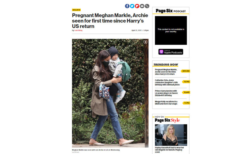 Глубоко беременная Меган Маркл в балетках и джинсах замечена на прогулке с сыном