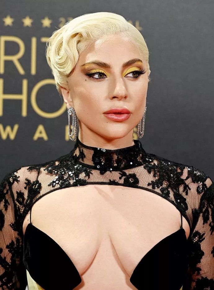 Оригинальное платье Леди Гага едва прикрыло её грудь