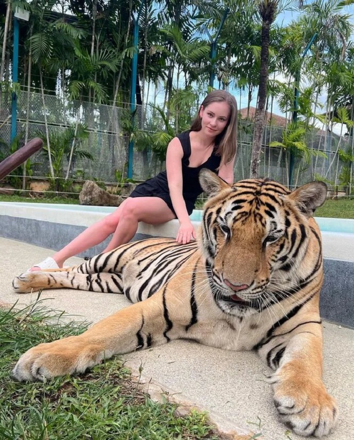 Юлия Липницкая в свой день рождения нарядилась в мини-платье и устроила фотосессию с тигром 