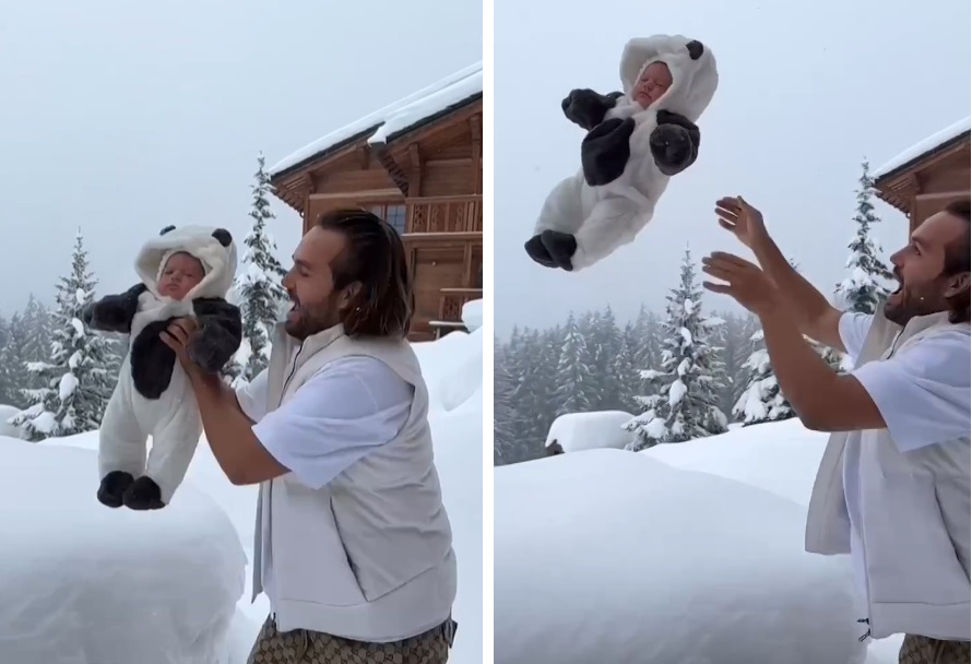 Блогер Сергей Косенко кинул 2-месячного малыша в снег. Ребёнок ушёл в сугроб с головой